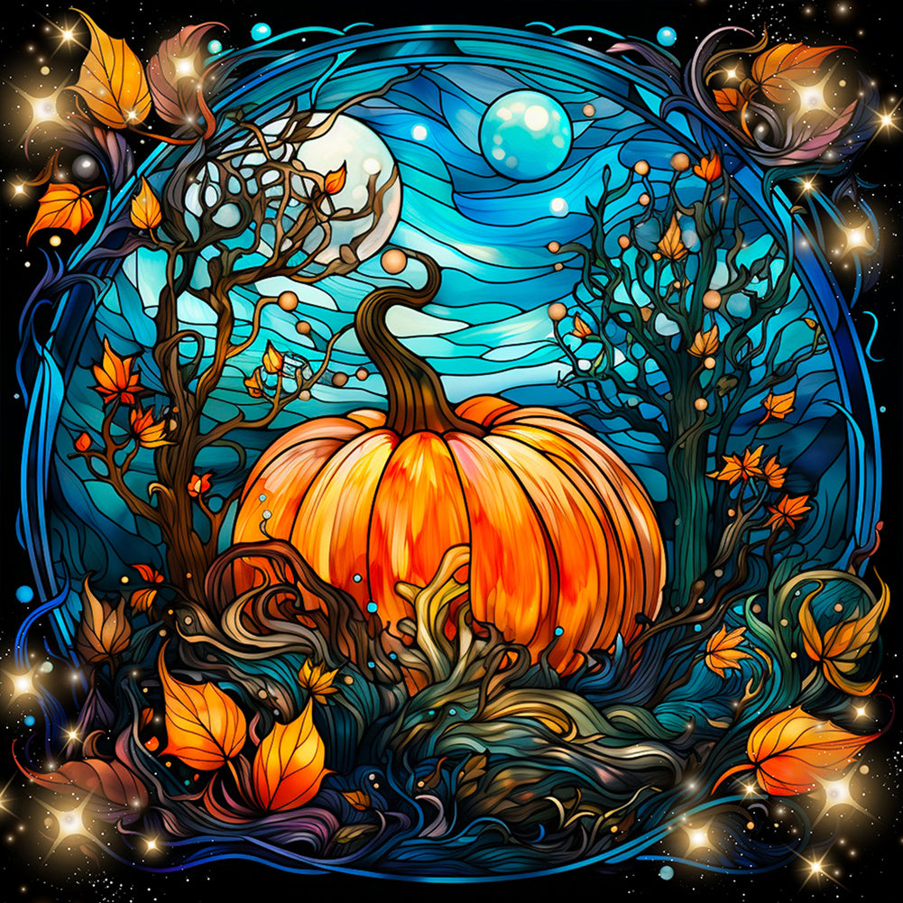 Diamond Painting - Full Round - Halloween funny pumpkin glass painting (30*30CM)