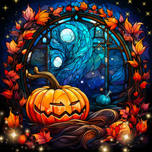 Load image into Gallery viewer, Diamond Painting - Full Round - Halloween funny pumpkin glass painting (30*30CM)

