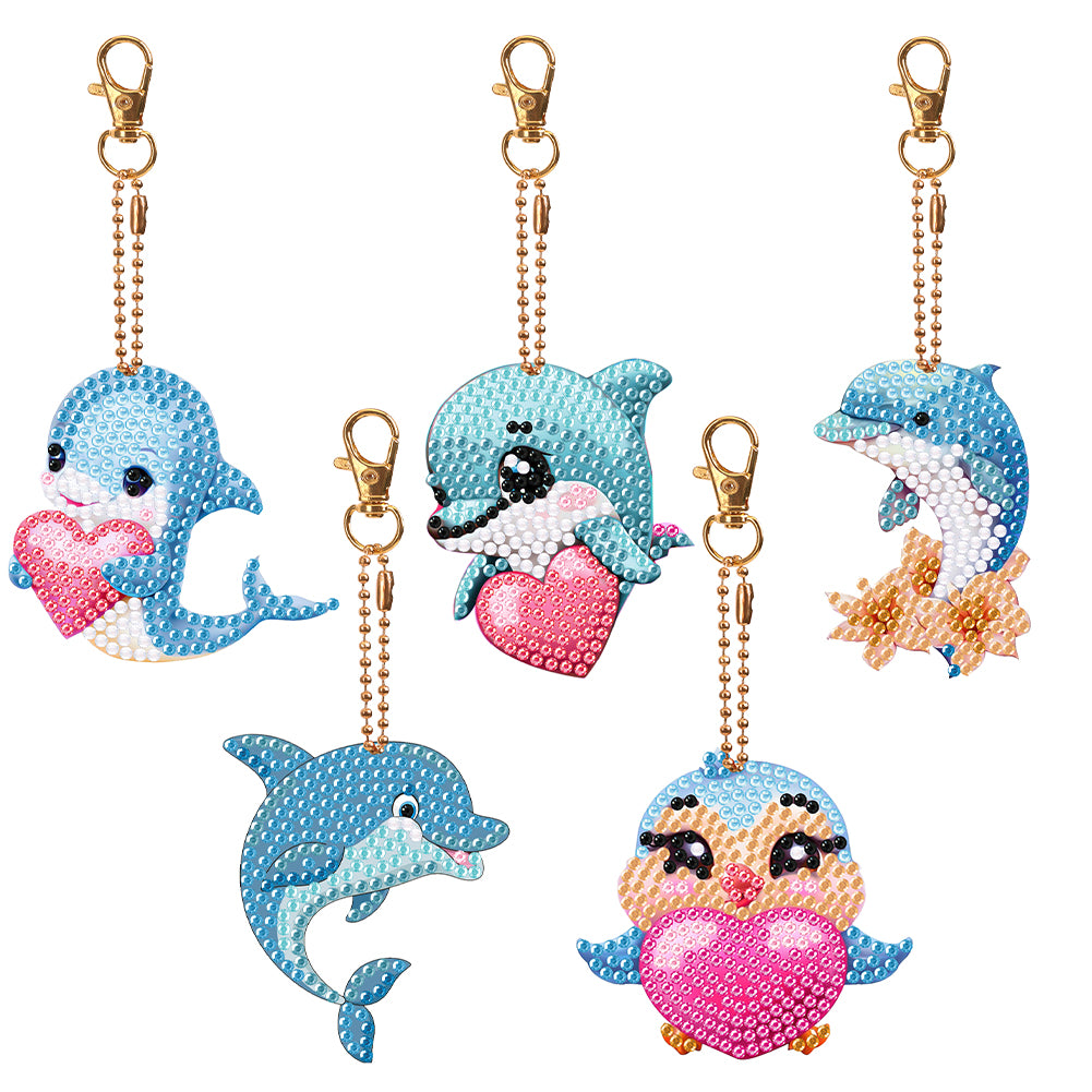DIY Diamond Art Keychains Double Sided 5pcs Gem Keychains(Dolphin)