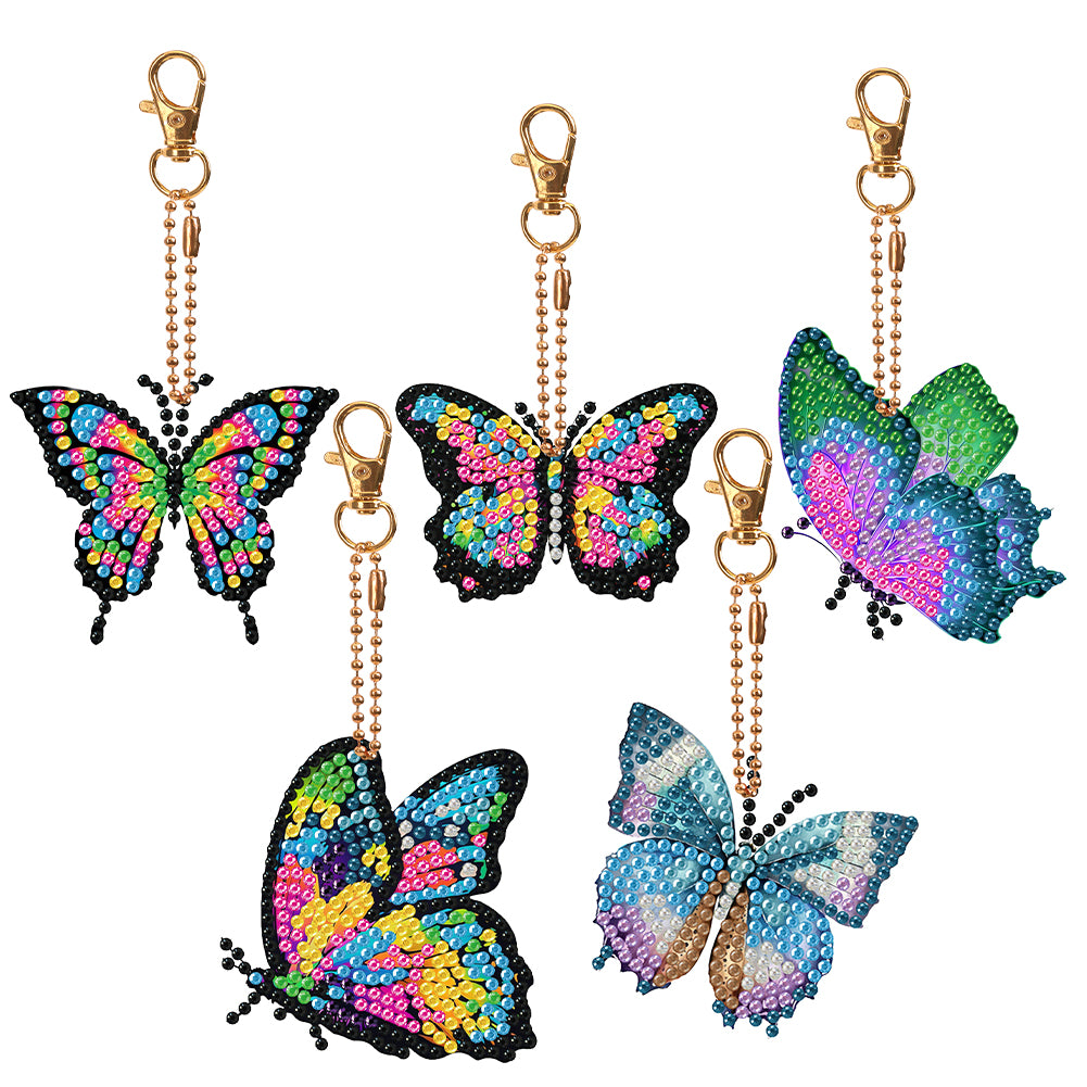 DIY Diamond Art Keychains Double Sided 5pcs Gem Keychains(Butterfly)