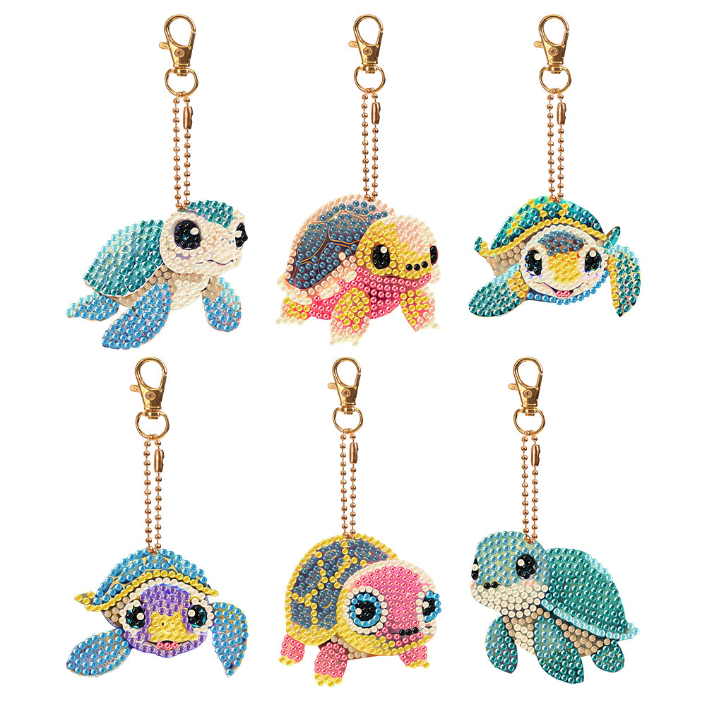 DIY Diamond Art Keychains Double Sided 6pcs Gem Keychains(Turtle)