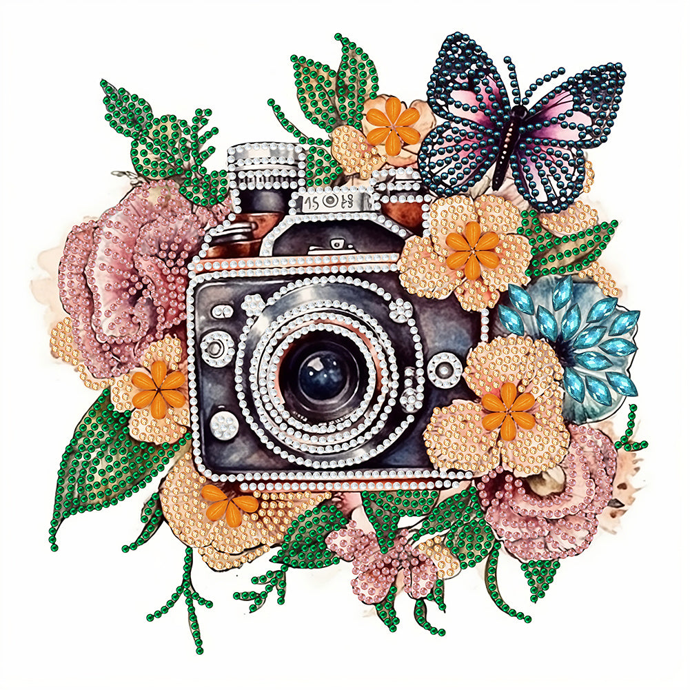 Diamond Painting - Partial Special Shaped - butterfly flower nostalgic camera (30*30CM)