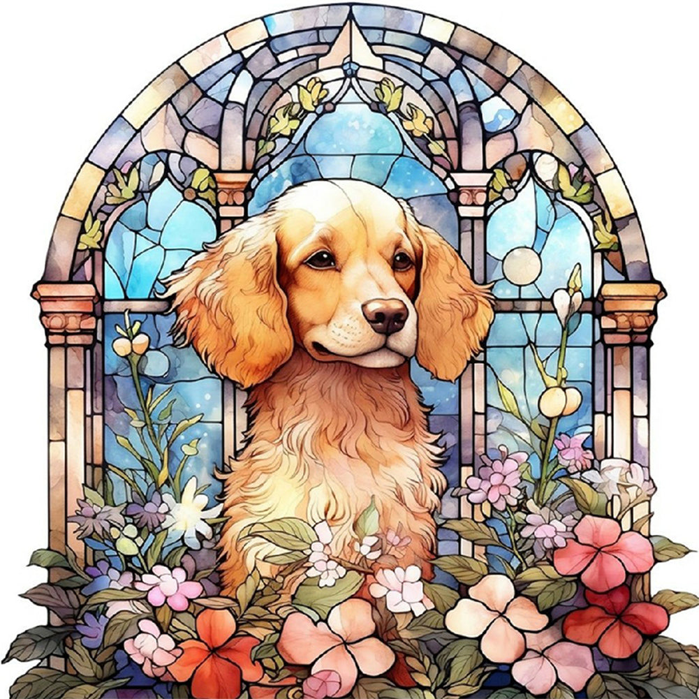 Diamond Painting - Full Round - dog under window sill (30*30CM)