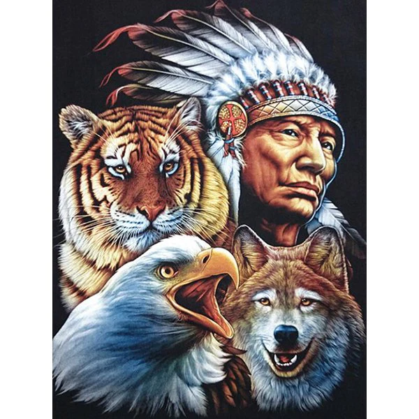 AB Diamond Painting - Full Round - Indians and Animals (50*70cm)