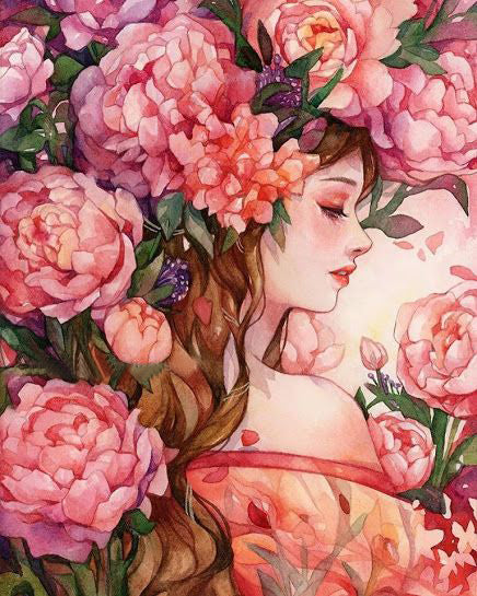 Diamond Painting - Full Round - Girl in flower (40*50CM)