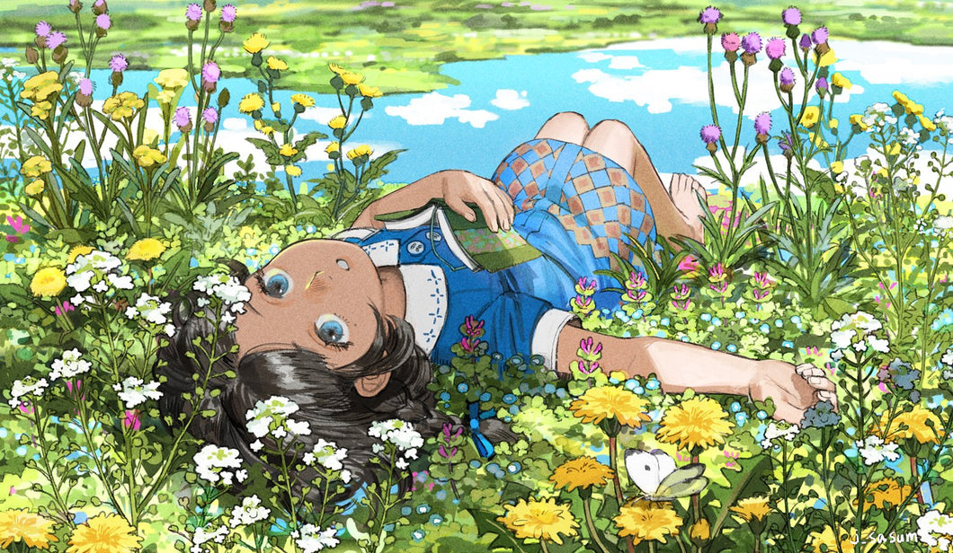 Diamond Painting - Full Round - anime girl lying on grass (40*30CM)