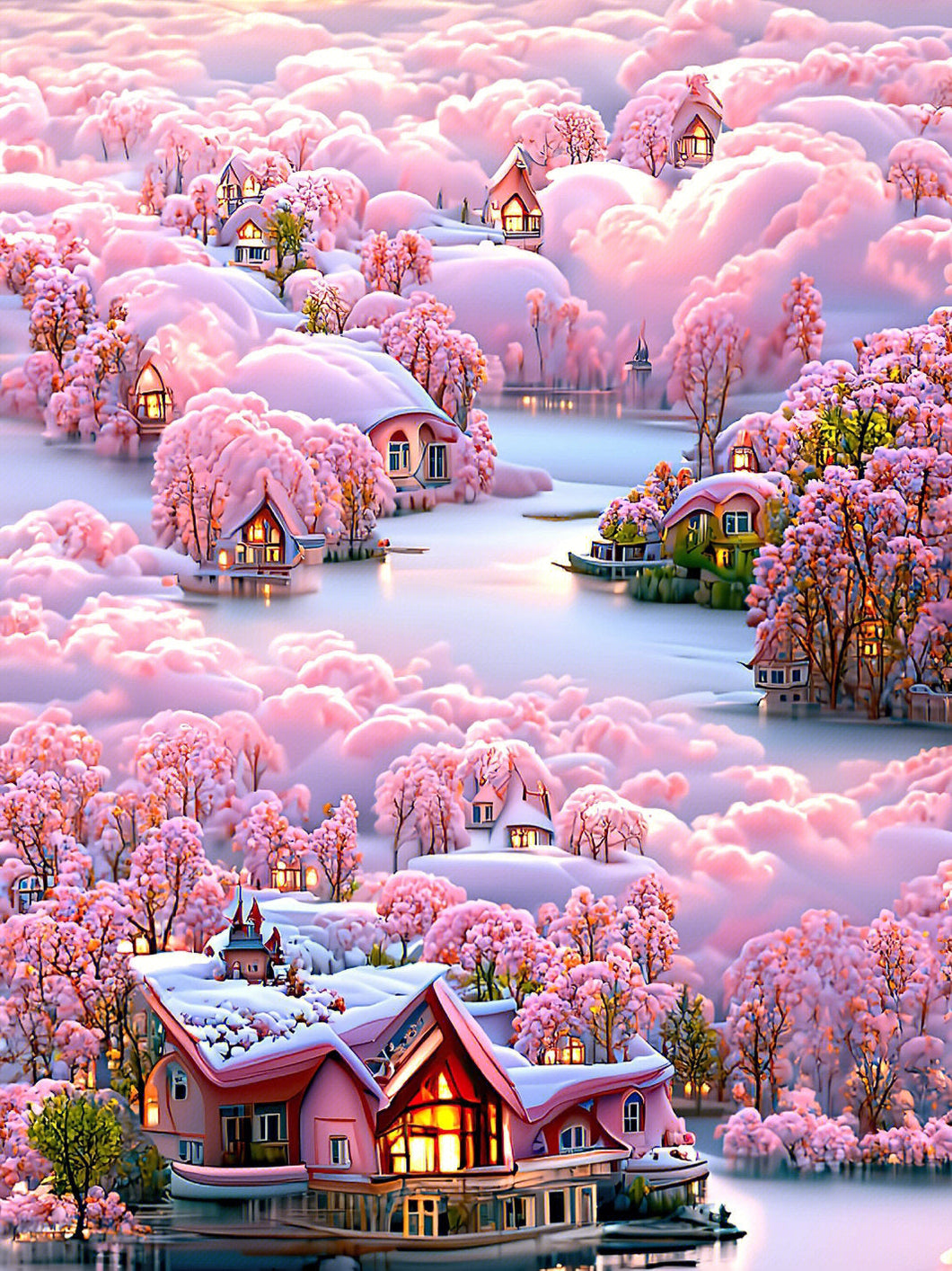 AB Diamond Painting - Full Round - Pink House (50*66cm)