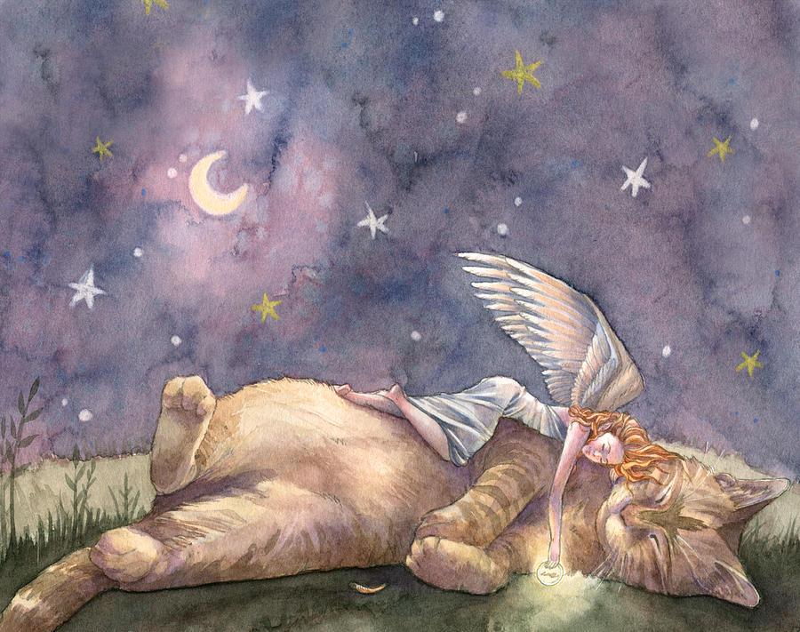 Diamond Painting - Full Round - Fairy Elf and cat under the starry sky (40*30CM)
