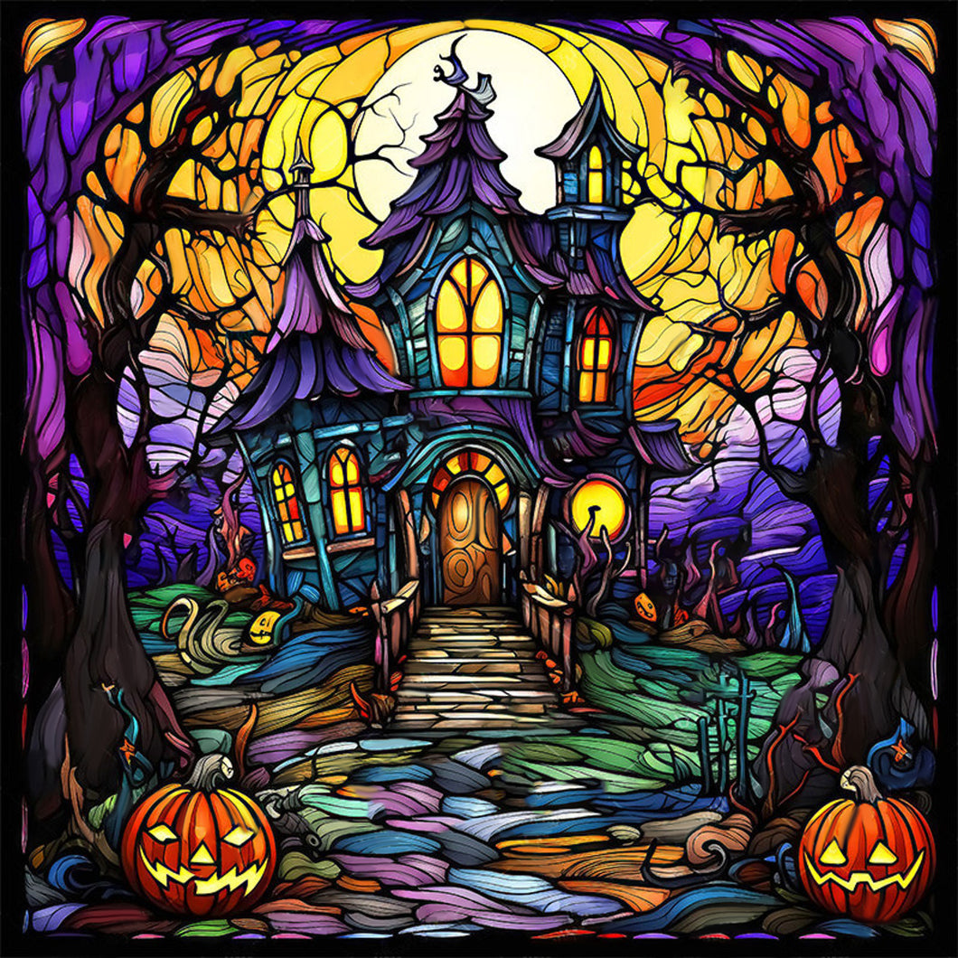 AB Diamond Painting - Full Round - Glass Art - Halloween Castle Landscape (40*40CM)