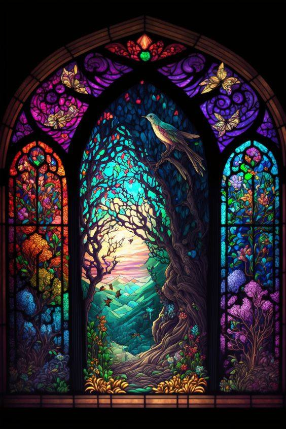 AB Diamond Painting - Full Round - Stained Glass Forest (40*60CM)