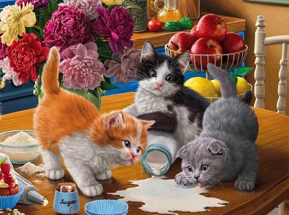 AB Diamond Painting - Full Round - Cat Drink Milk (50*70cm)