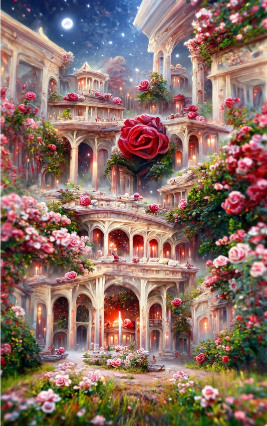 AB Diamond Painting - Full Round - Red Rose Castle (50*80cm)